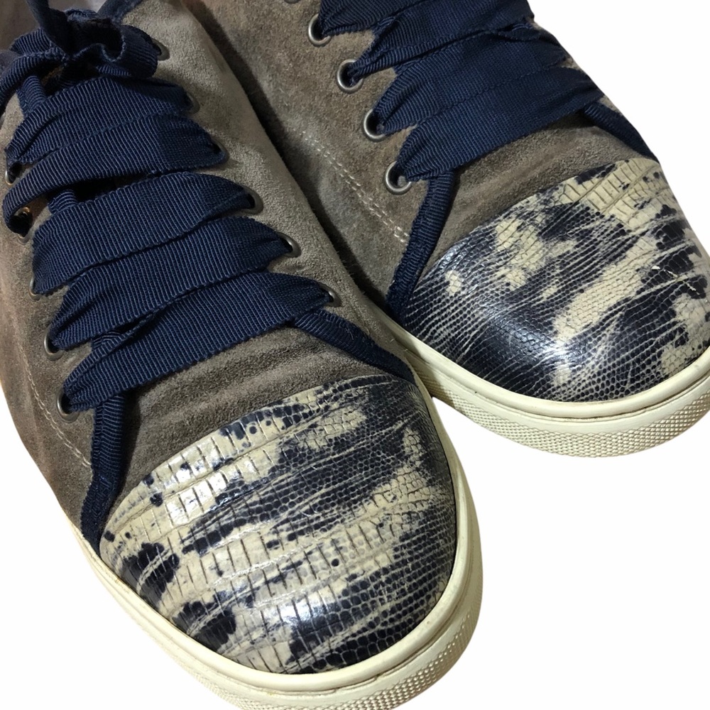 Authentuc LANVIN Women's Navy & Taupe Suede Low-Top Sneakers